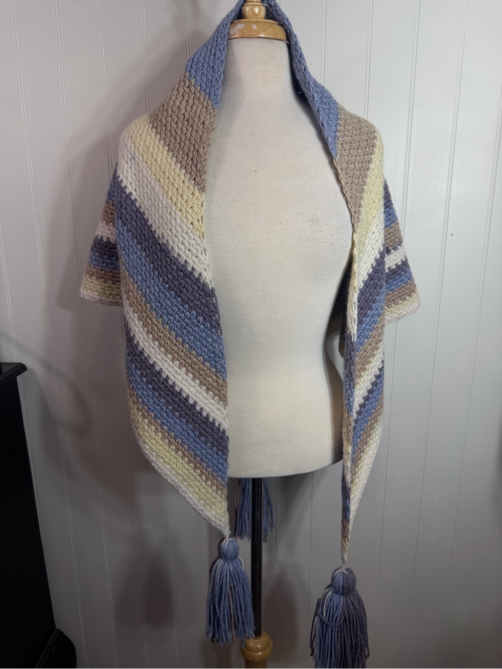 Handmade Crochet Triangle Shawl Wrap Scarf with Tassels